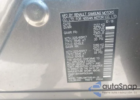 2017 Nissan Rogue Sv z USA, uszkodzony, nr VIN KNMAT2MV6HP505346